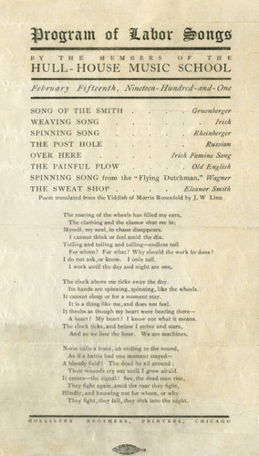 Program of labor songs by the members of the Hull-House music school