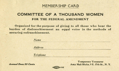 Membership card, committee of a thousand women for the federal amendment