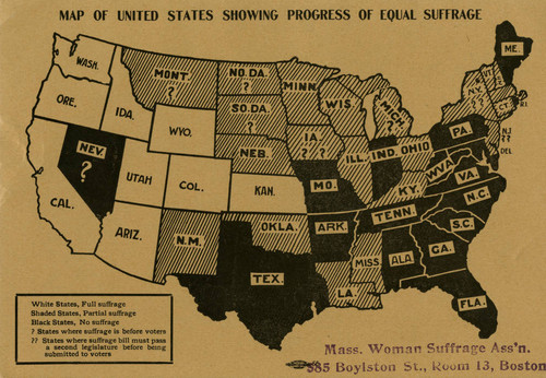 Map of United States showing progress of equal suffrage