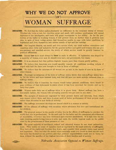 Why we do not approve of woman suffrage