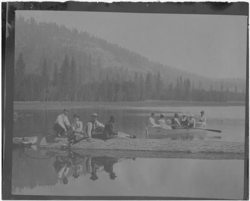 Group at mountain lake