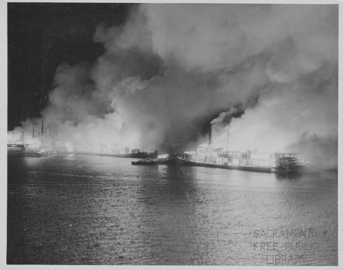 Fire on the Sacramento River between I and M Street Bridges