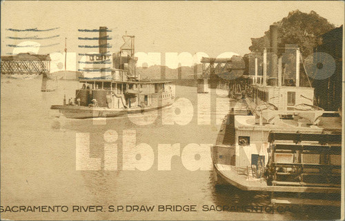 Sacramento River S.P. Drawbridge, Sacramento, Cal. - Sepia Tones