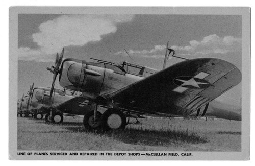 Line of Planes Serviced and Repaired in the Depot Shops- McClellan Field, California