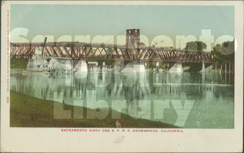Sacramento River and S.P.R.R. Drawbridge, California - with color