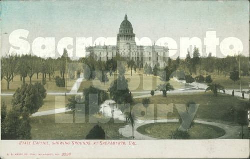 State Capitol, Showing Grounds at Sacramento, Cal