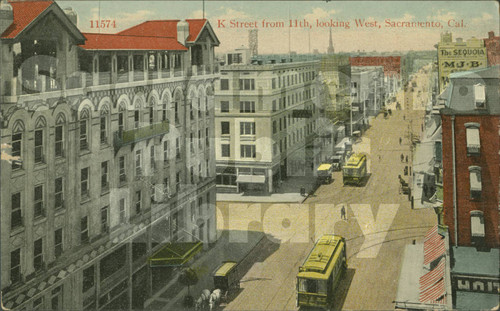 K Street from 11th, Looking West, Sacramento, Cal. - Cardinell Vincent Co