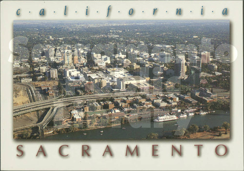 Aerial View of Old Sacramento, Highway and Capitol, Sacramento, CA