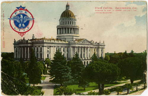 State Capitol, Sacramento, California Entrance to Park, At Corner 10th and L Streets, Looking South-East