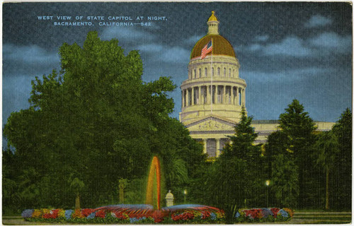 West View of State Capitol at Night, Sacramento, California