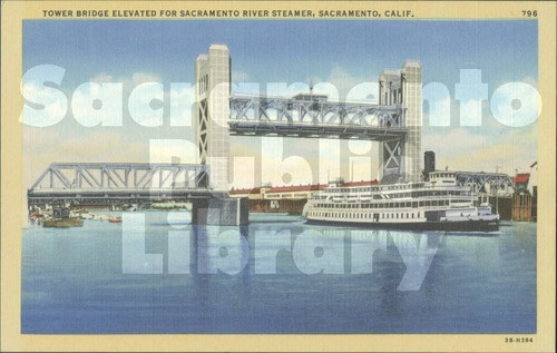 Tower Bridge Elevated for Sacramento River Steamer, Sacramento, California