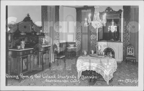 Dining room of Gov Leland Stanford's Mansion, Sacramento, Calif