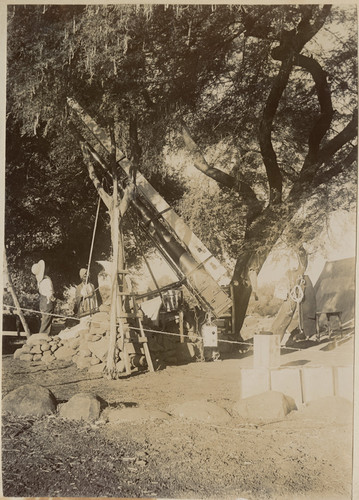 [The Pierson telescope, with the Pardee lens and tube attached, Camp Pierson, Wangi, India]