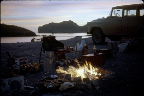 A campfire during field work