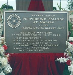 Plaque at the dedication of Malibu campus and William Banowsky's inauguration, 1970