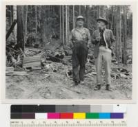 Redwood Region, on Beckwith Road, Van Duzen Tree Farm. "Blackie" Freeman and E. Fritz. 4-27-50. E. F