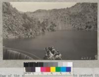 One of the silt dams built by Civilian Conservation Corps to protect Gibraltar Dam, Santa Barbara city water supply, from eroded material. 1938. Metcalf