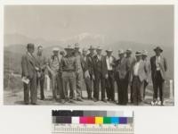 Cattlemen and conservation group from Ventura and Santa Barbara counties inspect San Dimas Experimental Forest with Supervisor Nash-Boulden, Ranger Robe, Metcalf, Sinclair and Assistant Farm Advisor Southwick. 1937