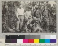 Class at Inverness, Marin County, 1925. Stunted Bishop Pine on ridge with shallow soil. Left to right, Harper, Collins, Kellett, Thede, Wright, Flynn, Umphry