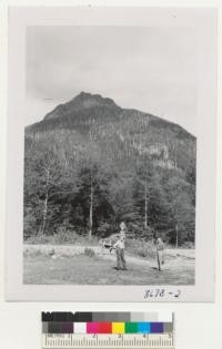 Herb Plumb and Carl Nordstrom at the old Silverton Ranger Station site, now used as a school camp. Old burn coming up to second growth