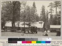 Camp #7- Michigan-California Lumber Company. The cook house seats about 135 men and the mess force consists of a first and second cook, one baker, 3 flunkies, and 1 dishwasher. This camp will remain in use about 4 1/2 years. The picture also shows how the automobile of the lumber jack has penetrated the camps. May, 1925