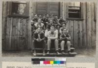 Camp Califorest 1929 class, Meadow Valley Post Office, California. Front row: Maguire, Nelson, Kernohan; middle row: Dennison, Mortigia, Ball; rear row: Rhodes, Wohletz, Bacon, Plair, Hackley, Dunow, Lewis. (Sabine missing). E. Fritz, July 1929