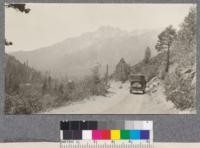 Sierra Buttes, the sharpest pinnacles in the northern Sierras, from the highway between Sattley and Gold Lake. July, 1922