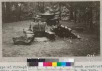 Type of fire-place grill and table and bench construction in public camp area, Enfield Glen State Park, New York. Made of slabs of native stone which has nearly a right angular cleavage. 1932. Metcalf