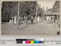 Flag raising ceremony at Whitaker's Forest during Women's Camp. 1935. Metcalf