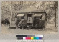 All the girls attending the Laguna 4-H Club camp in 1931 were accomodated in these 16 x 16 cabins. These were built by San Diego Farm Centers at a cost of about $150.00 each for materials. They contain either 9 or 10 cots and are very comfortable. W. Metcalf - June 1931