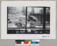 Looking out into the patio at Idyllwild School of Music & Arts where Conservation Workshop was held. July 1952. Metcalf