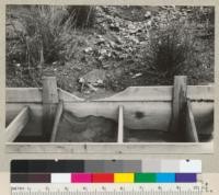Gully Box #1, University of California Experimental Pasture, Shasta County. Estimated about 1 1/2 cu. ft. of sediment in upper box. Nov. 20, 1934