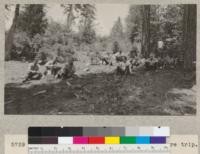 Camp Califorest class on a silviculture trip. Lunch hour. July 1933. E.F