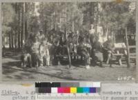 A group of Eldorado 4-H Club members get together for singing practices at their summer camp at Lake Tahoe. 1937. Metcalf