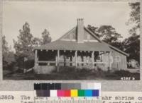 The main building at El Bahr shrine camp, Laguna Mountains, is a model of comfort and rustic beauty with its great stone fireplace and rustic construction. All of the facilities are most up to date. Metcalf. July, 1928