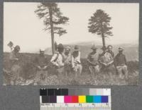 Looking down from top of ridge at head of Rock Creek across valley of the Middle Fork Feather River. Heavy brush and scattered Jeffrey Pine, Camp Califorest 1920