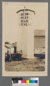 [No caption on photograph. Side of silo reads "Tuolumne Lumber Co. Silo Escalon."]