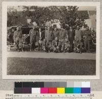 State and Federal men at the demonstration and meeting at Red Bluff, 1930. Include Gosset, Williams, Gowen, Bill Brown, Barron, Biggs, Young, Strickland, Hufford, and Metcalf