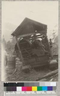 Rear view of gasoline donkey, fan at left, motor at right - Sugar Pine Company. 1923