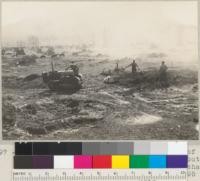 Removing stumps in stump field south of Scotia. Photo shows tractor pulling out large roots that did not burn in the charcoal-pit removal method. See also 5795 and 5796. March 1935. E. F