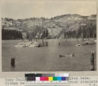 Camp Califorest. Sunday on Silver Lake. Pitman resting on a submerged rock simulates floating. June 1936 E.F