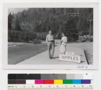 Mr. & Mrs. John Zivnuska at Weott, Homboldt County, on return trip from Oregon. Metcalf. October 1952