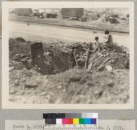 March 3, 1933. Point Mugu - erosion Jan. 3, 1933. Brush fire occurred Oct. 3, 1932. A. G. Muench. Los Angeles County Dept. Forester & Fire Warden. The slide that buried the Standard Service Station