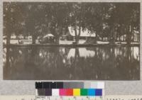 Auto camp at Hamilton, Montana, with the little artificial lake and camp sites under the cottonwoods. Part of the large estate of Marcus Daly, who had his training stables here