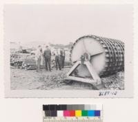 Society of American Foresters field meeting, Oroville, June 5, 1953. Visit debarking drum for posts at the Woodtreating Plant. June 1953. Metcalf