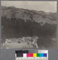 Looking east from the Campanile toward the Big C and the Berkeley Hills, Grizzly Peak in the distance. 1919