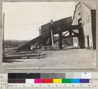 Log haul-up at Diamond Match Company plant, Stirling City, California. All timbers and spray screens (except round "A-frame") treated by the company with chemonite. Built winter and early spring of 1941. 8-9-41. E.F