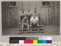 Summer camp class of 1924. In the rear-left to right - Kearney, Kellett, Hall (manager). Front row-left to right - Murphy, Emery and Cox. The 6th member of this class completed only 1/2 of summer's work and is not shown. August, 1924