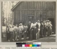 Camp Califorest. Ranger Kloppenberg talks to class on fire fighting tools and uses the camp fire tool rack for his demonstration. June 26, 1936 E.F