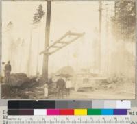 Redwood Region. Loading a "White" truck with McLean boom. Straps are used on logs too large for tongs. See also 6063, 6064. Hobbs, Wall and Company, Crescent City, California. 8-21-36. E.F